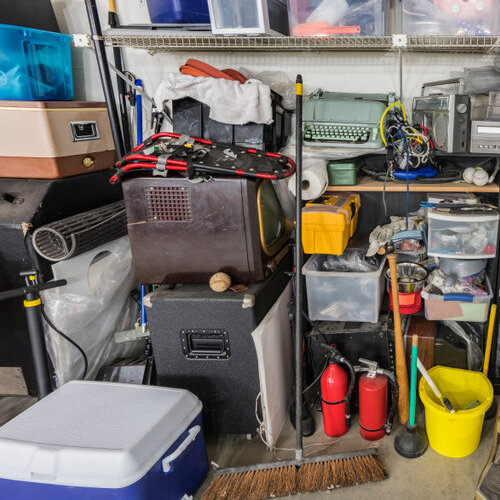 interior view of a cluttered suburban garage
